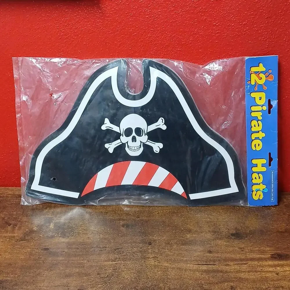 Pack of 12 Cardboard Pirate Skull & Crossbones Hats, For Pretend - Party - Fun